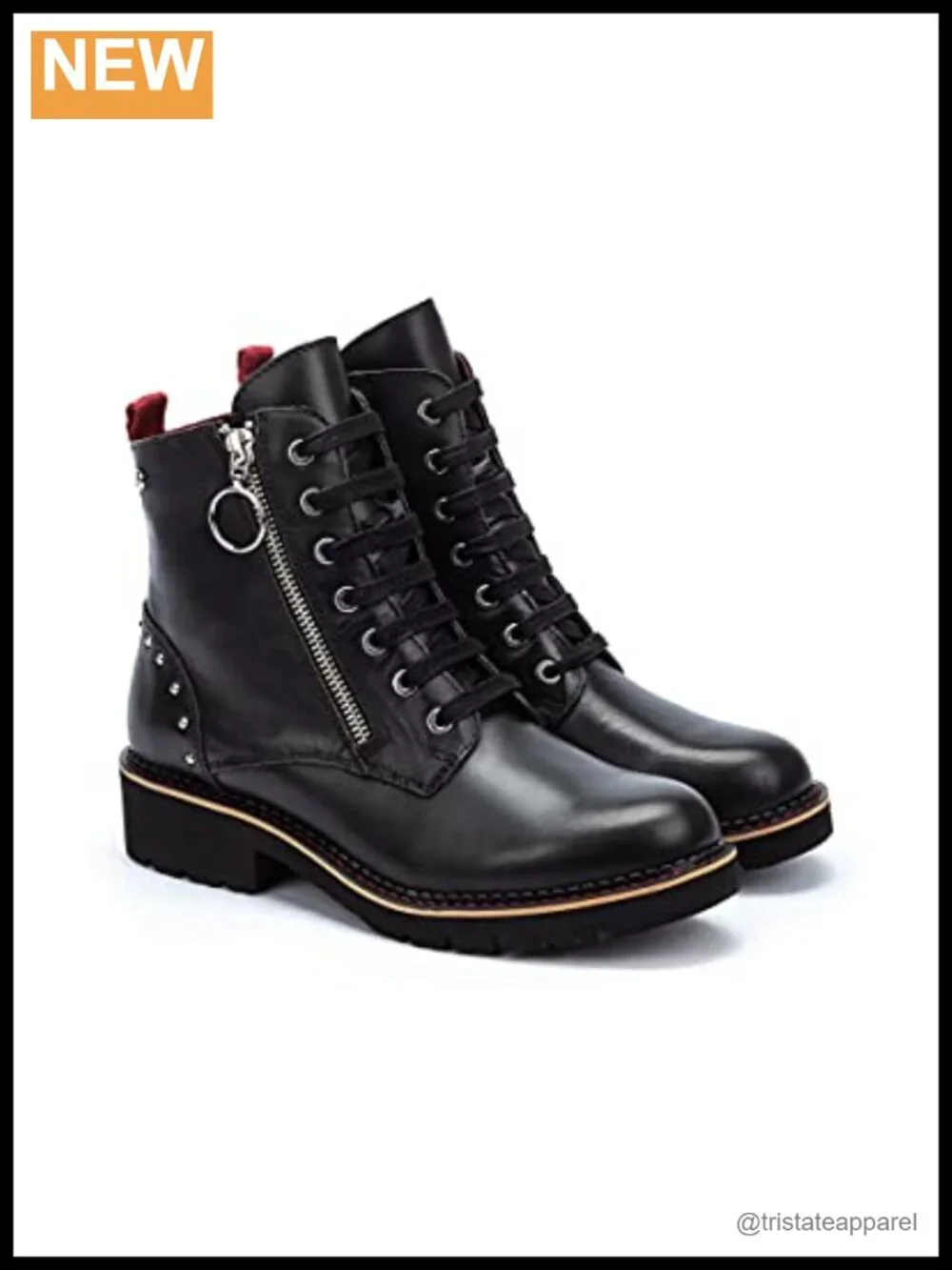 Genuine Leather Women's Flat Ankle Boots with Rhinestones, Lace-Up